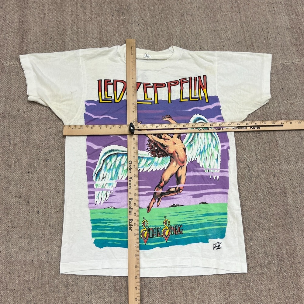 Vintage Led Zeppelin Shirt Mens Medium White 1980s Swan Song - Picture 7 of 10